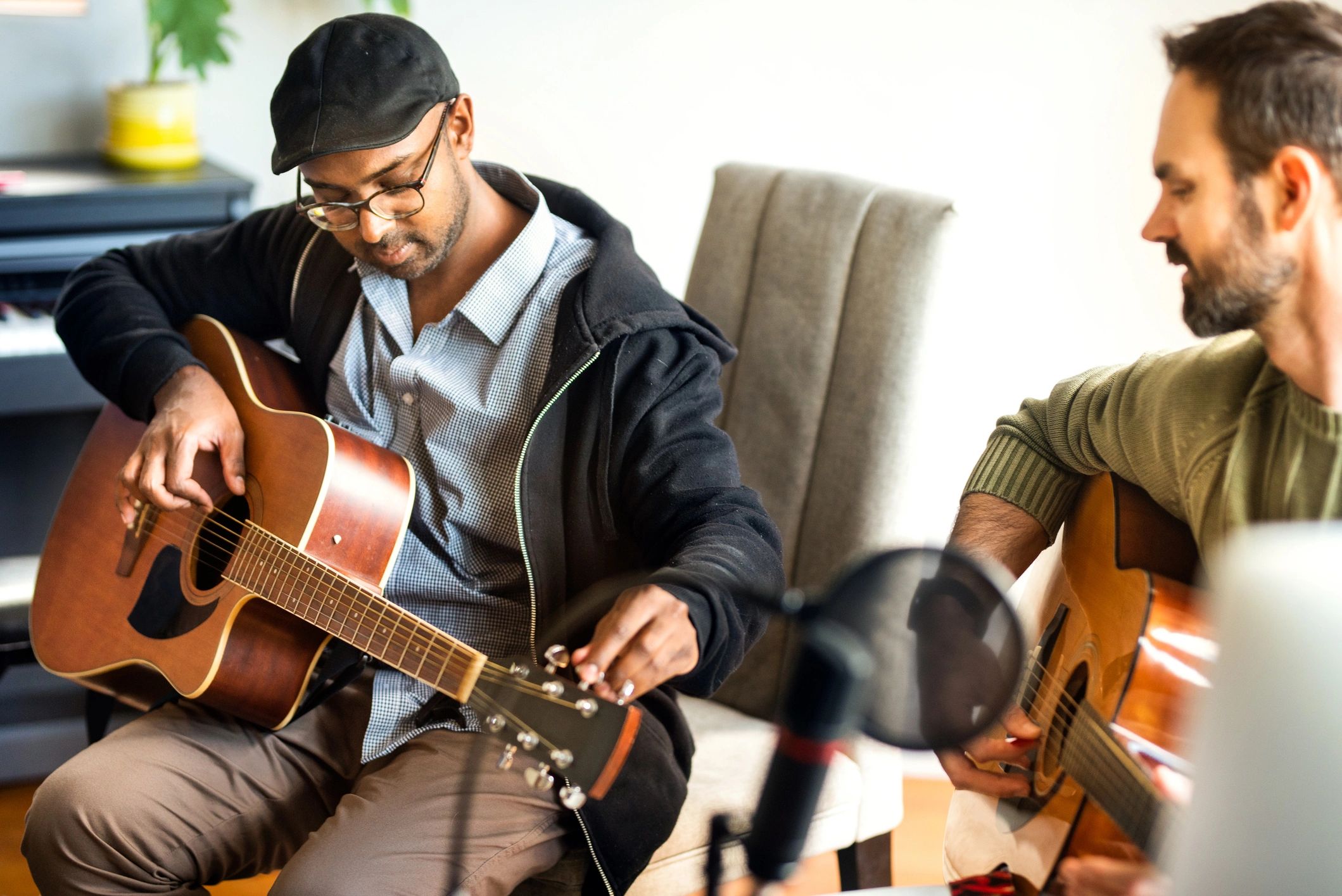 Guitar practice in a music studio